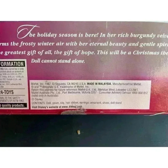 VINTAGE 1997 Holiday Princess Belle Barbie Doll Disney Beauty & the Beast Mattel - Picture 8 of 8